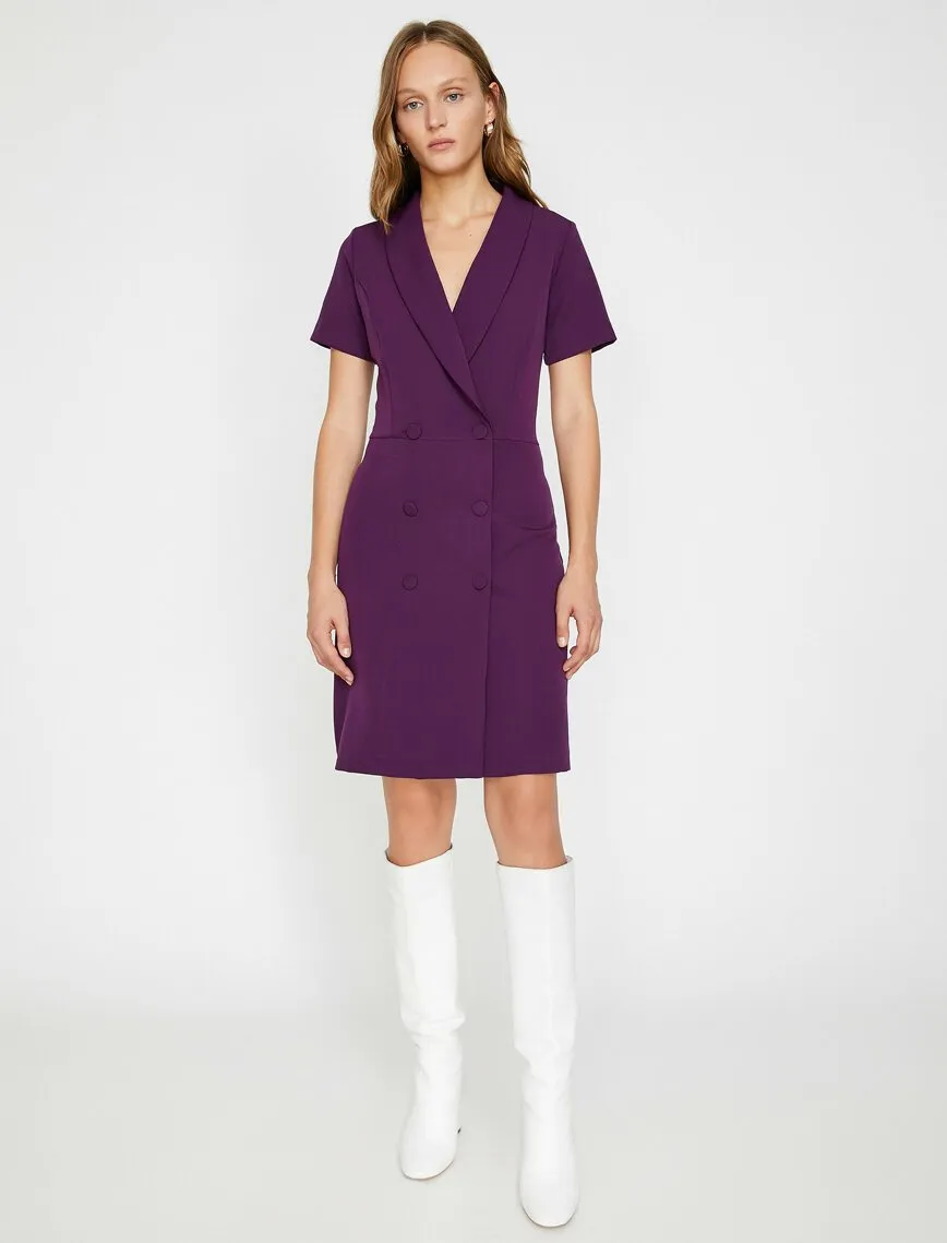 15073 Purple Double-breasted Jacket Dress