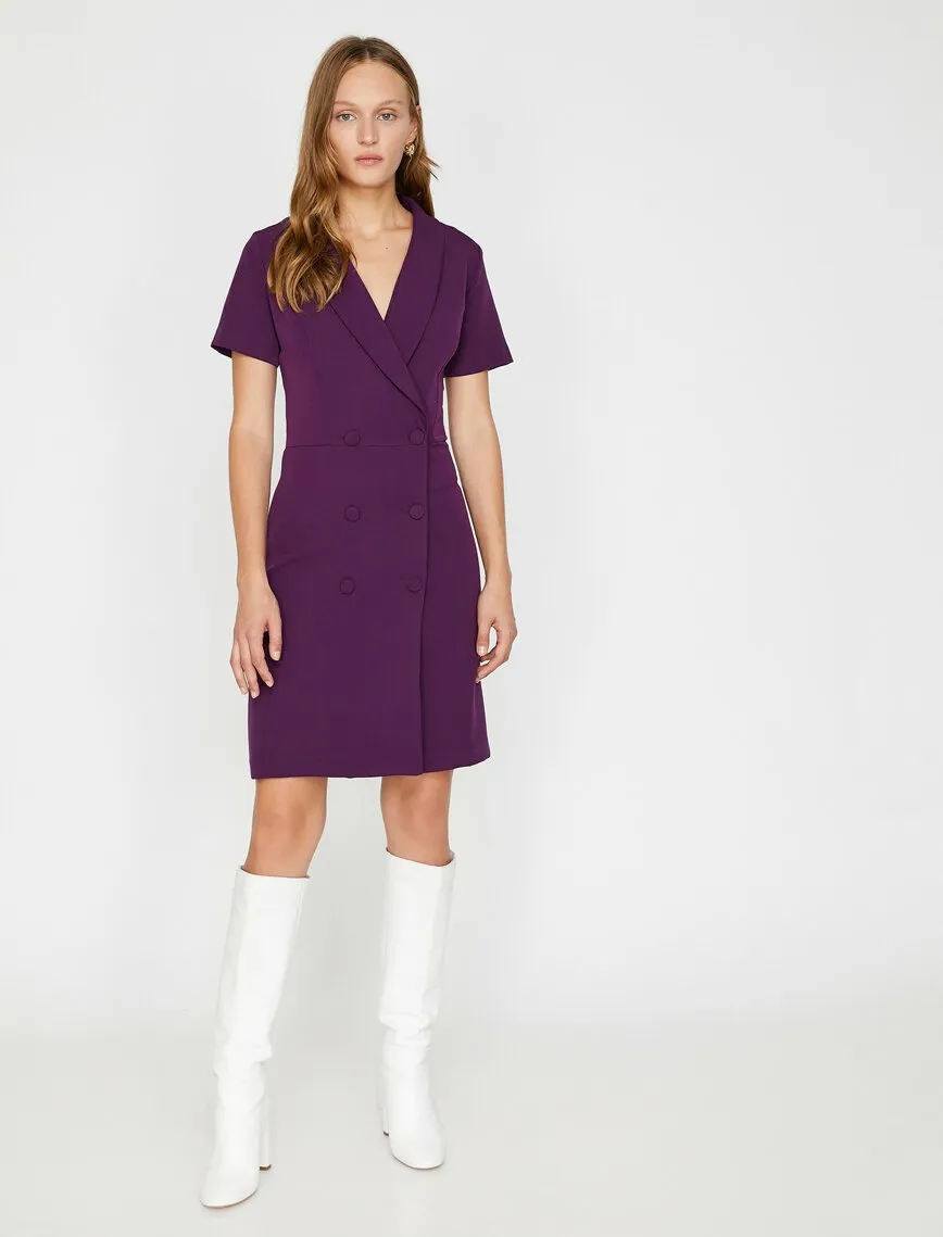 15073 Purple Double-breasted Jacket Dress
