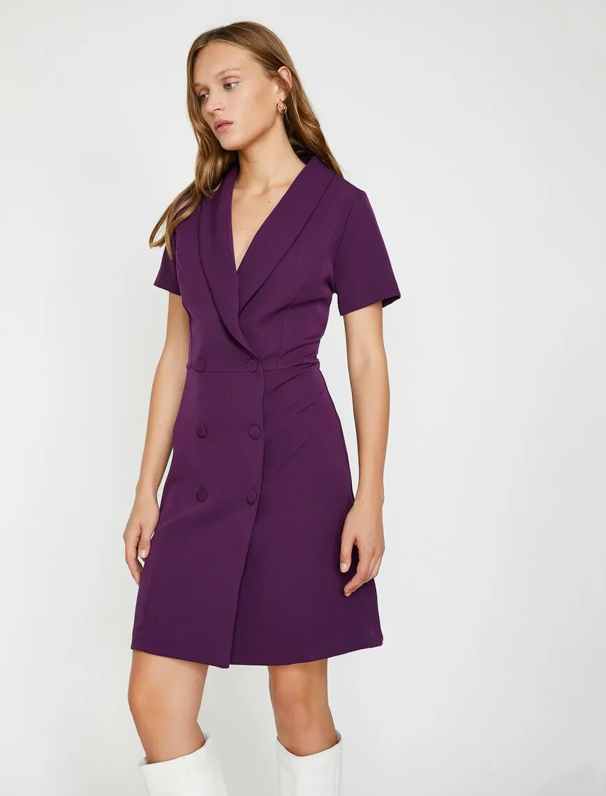 15073 Purple Double-breasted Jacket Dress