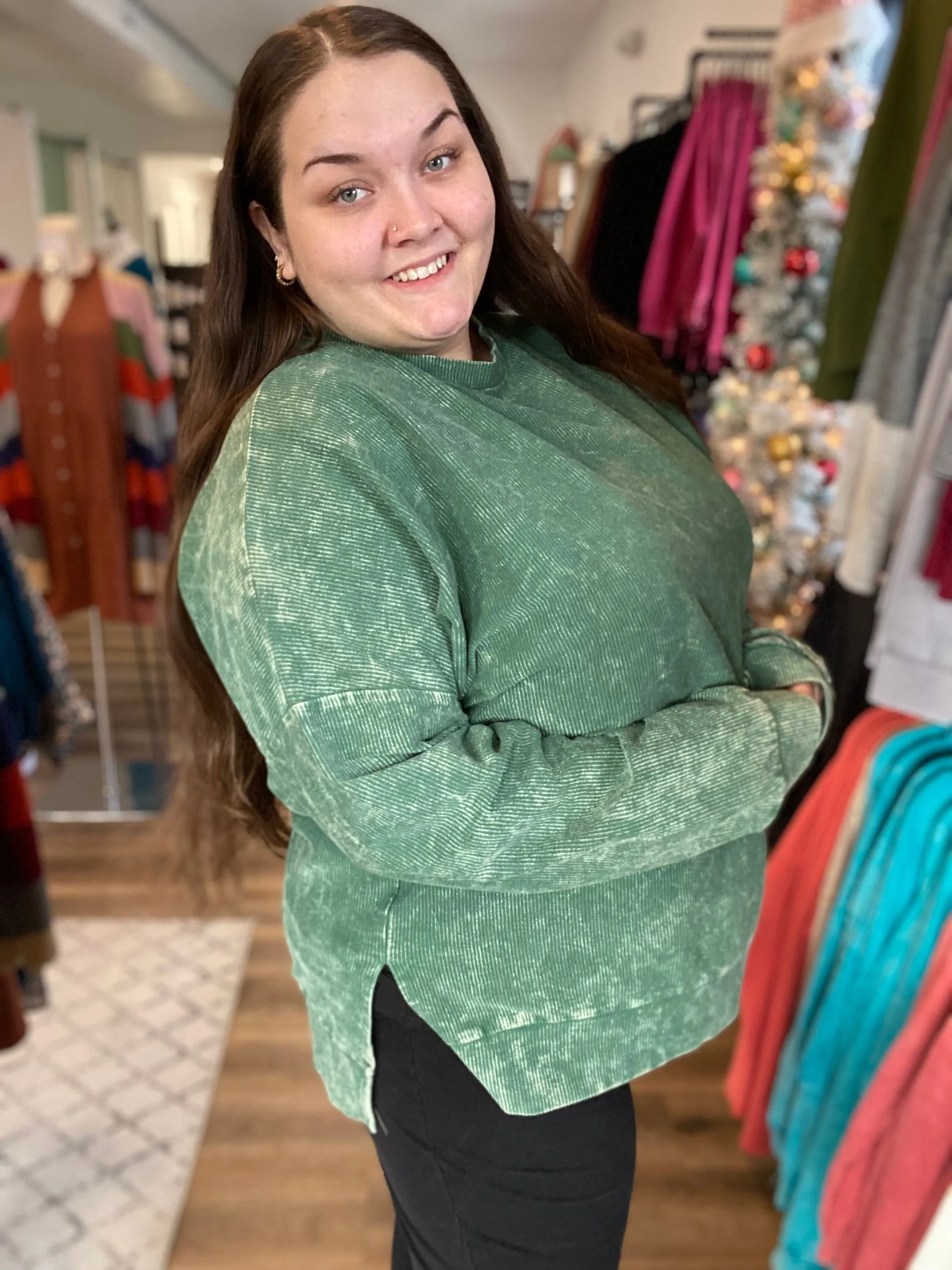 Alexis Corded Crewneck Pullover - Green