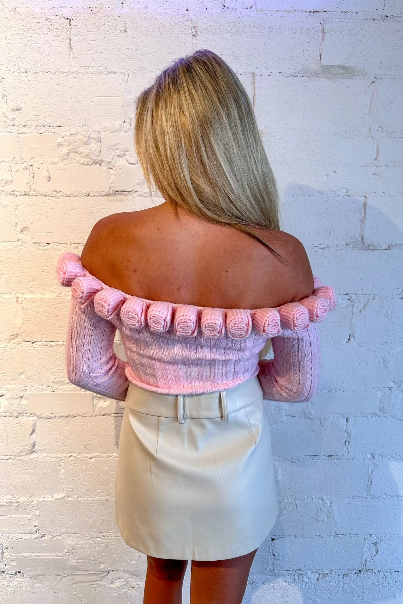 Belle Off The Shoulder Pink Sweater