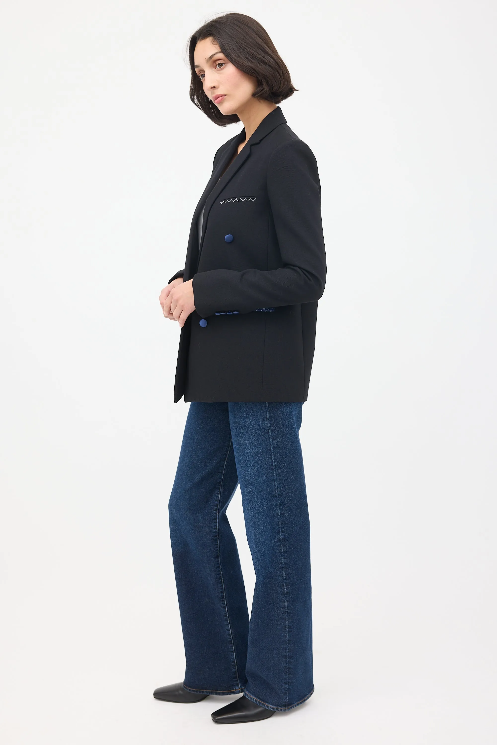 Black Wool & Silk Double Breasted Blazer