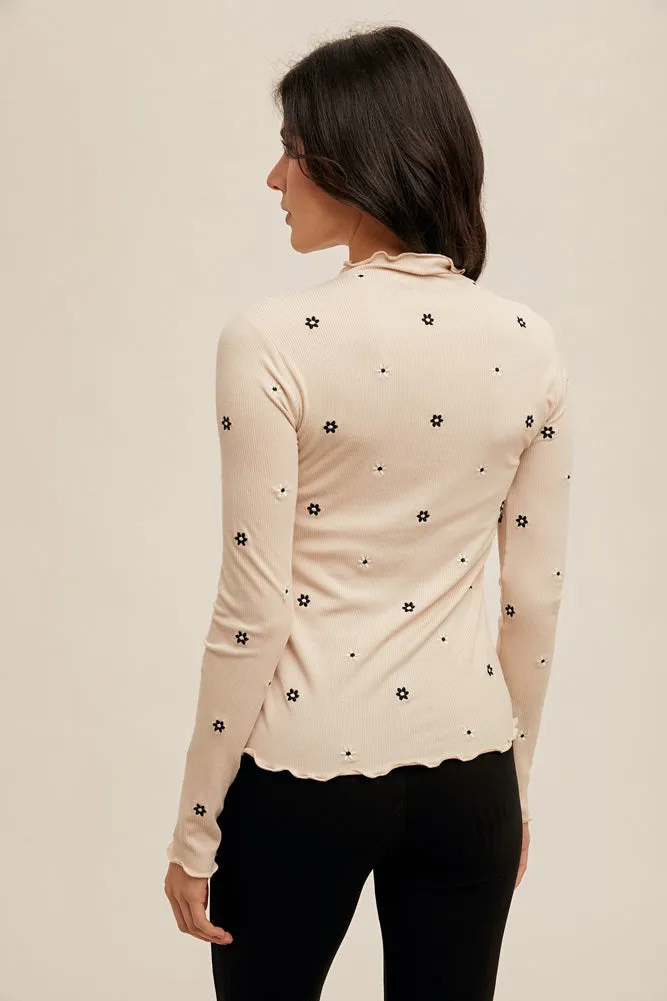 Embroidered Cabbage Hem LS in Ecru by Hem & Thread
