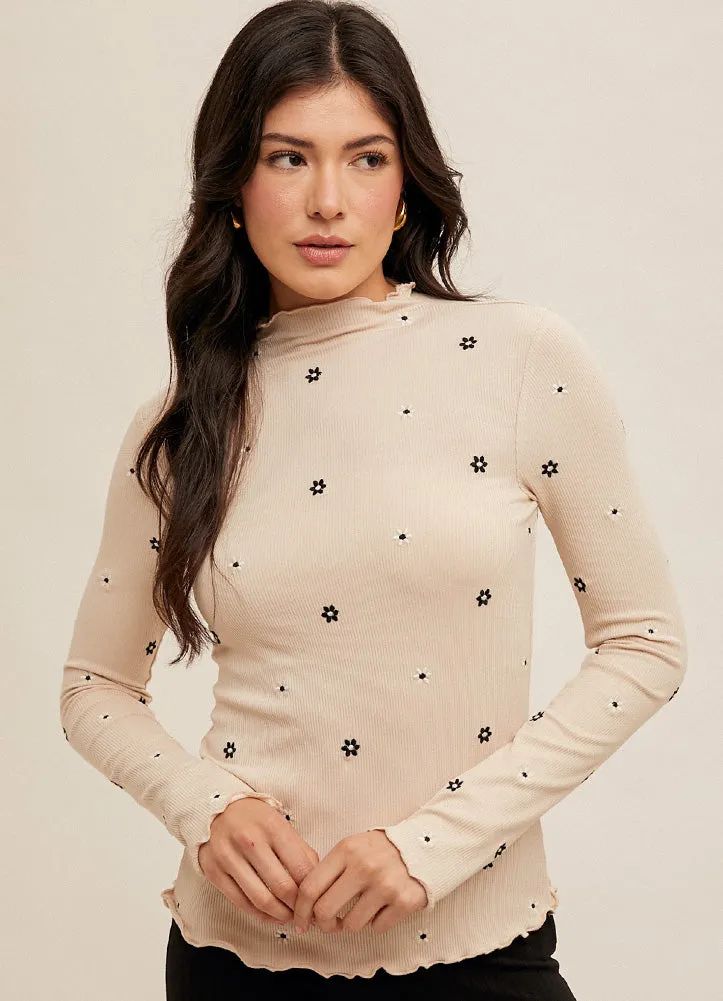 Embroidered Cabbage Hem LS in Ecru by Hem & Thread