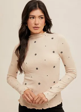Embroidered Cabbage Hem LS in Ecru by Hem & Thread
