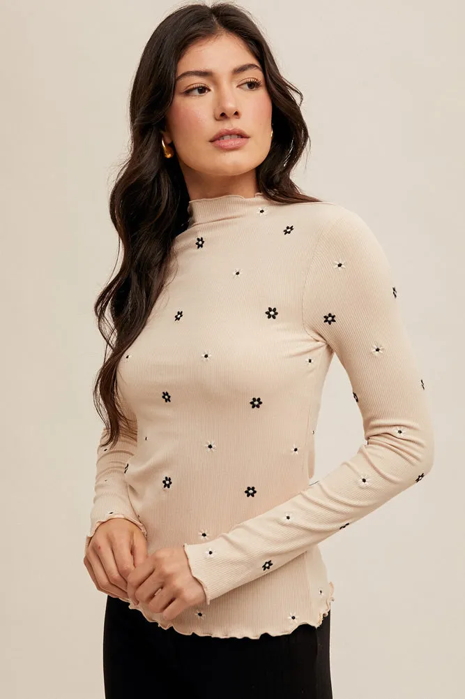 Embroidered Cabbage Hem LS in Ecru by Hem & Thread