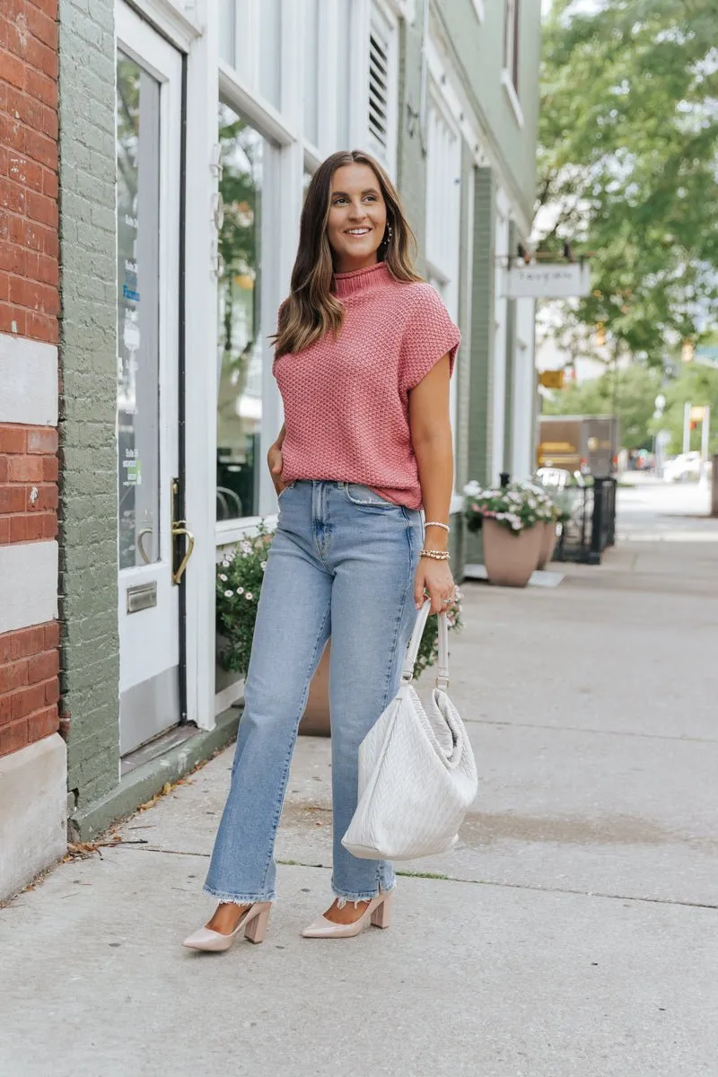 Everyday Classic Mock Neck Sweater - Rose