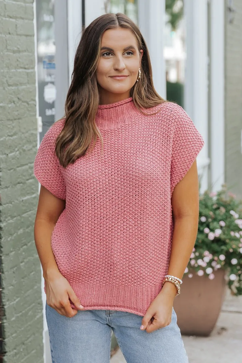 Everyday Classic Mock Neck Sweater - Rose