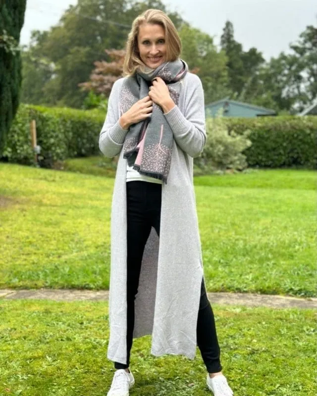 Fine Knit Long Cardigan - Pale Grey