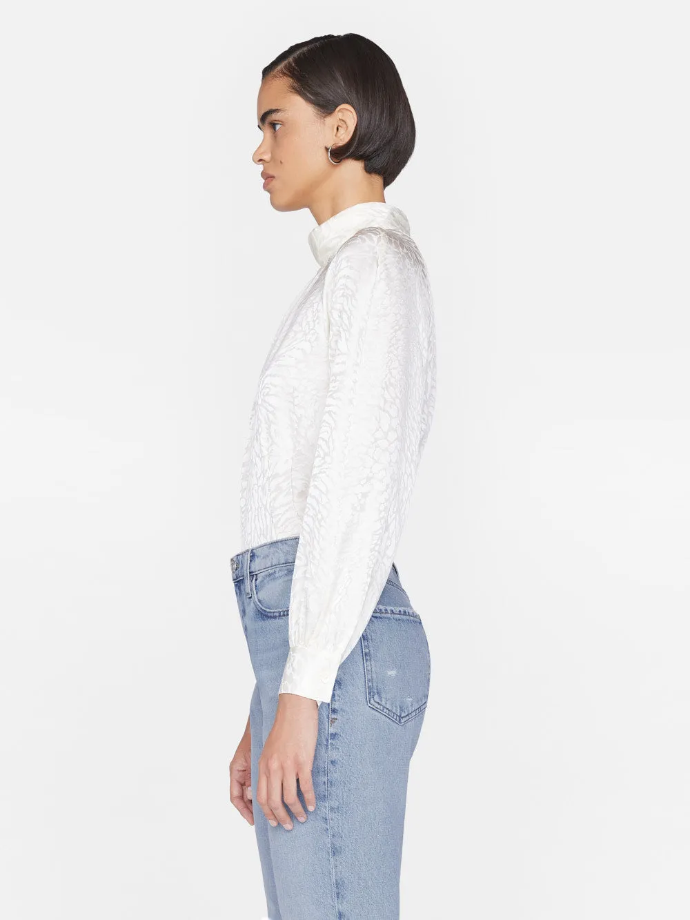 Foldover Mock Neck Blouse -- Off White