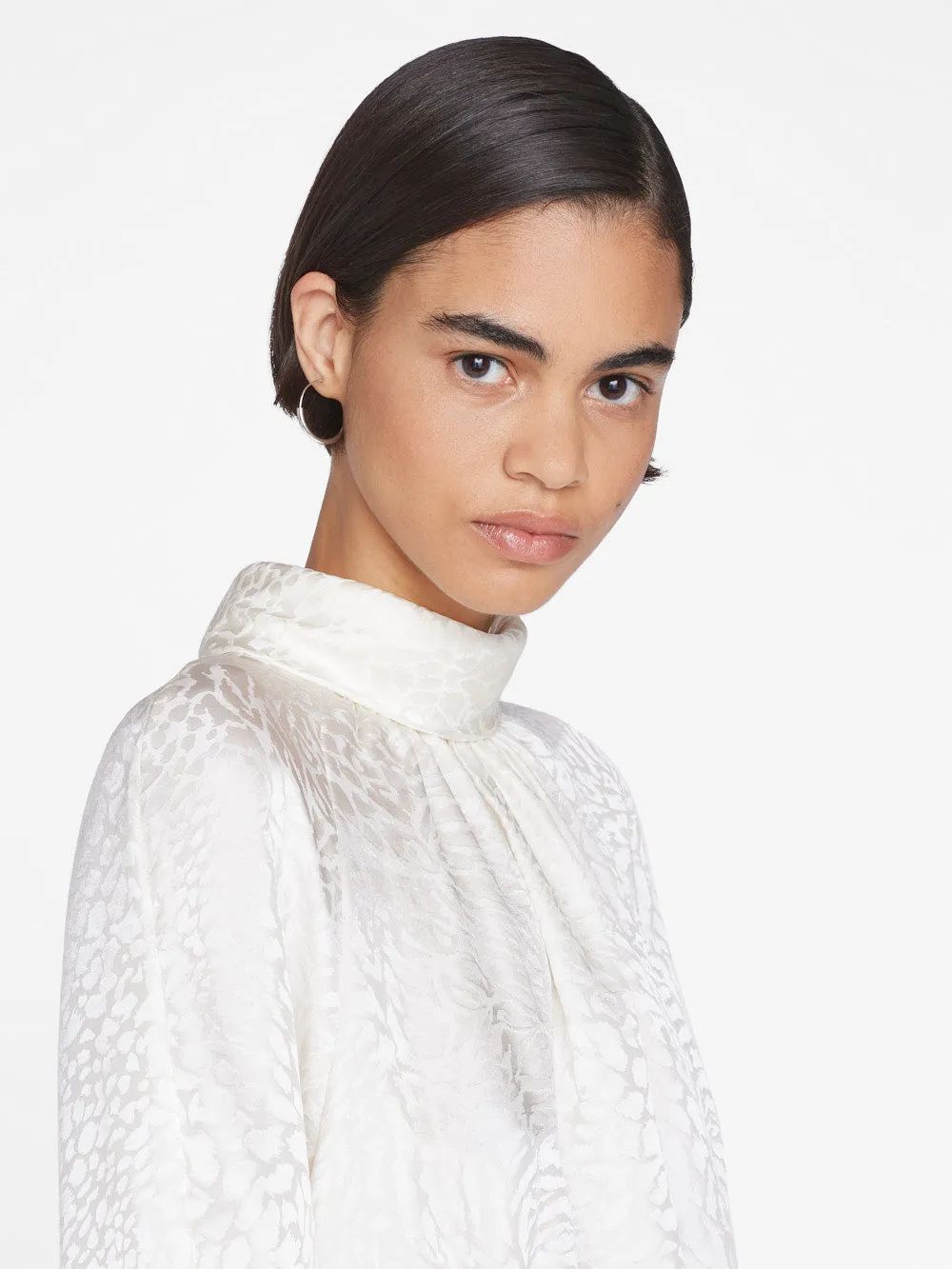 Foldover Mock Neck Blouse -- Off White