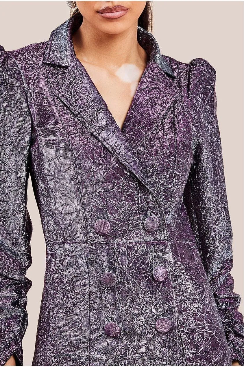 Goddiva Iridescent Foil Print Blazer Mini Dress - Silver