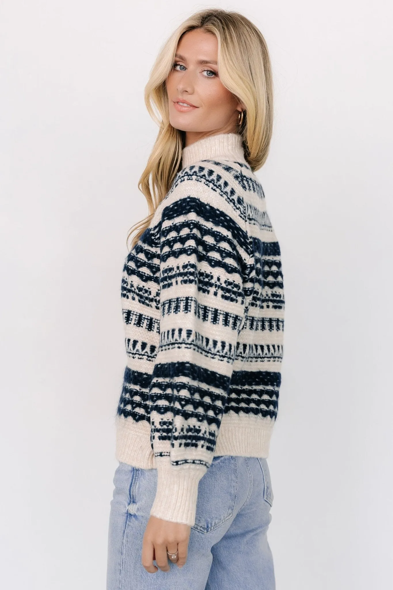 Guadalupe Mock Neck Sweater | Ivory   Navy