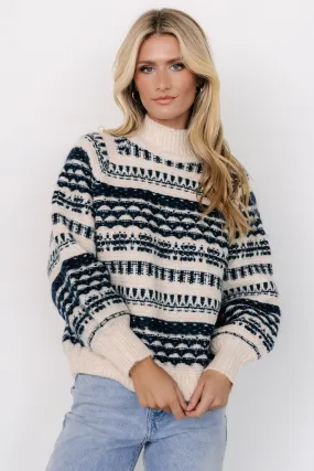 Guadalupe Mock Neck Sweater | Ivory   Navy