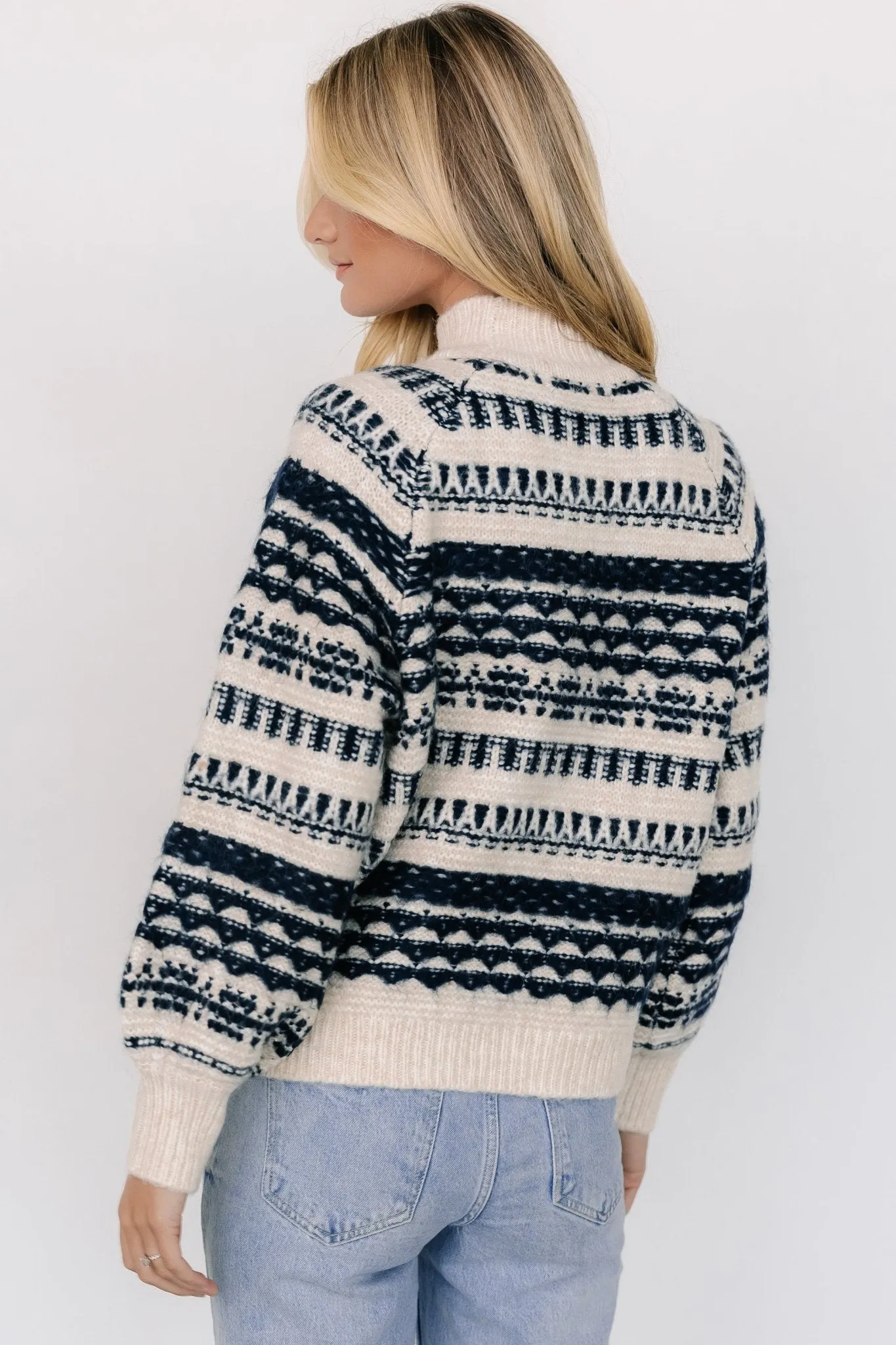 Guadalupe Mock Neck Sweater | Ivory   Navy