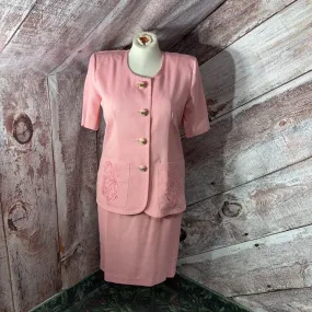 LADY CAROL PINK EMBROIDERED JACKET SKIRT SET SZ P 16 D2C