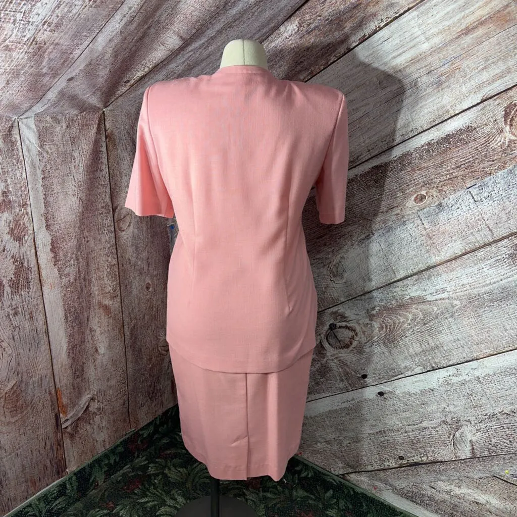 LADY CAROL PINK EMBROIDERED JACKET SKIRT SET SZ P 16 D2C