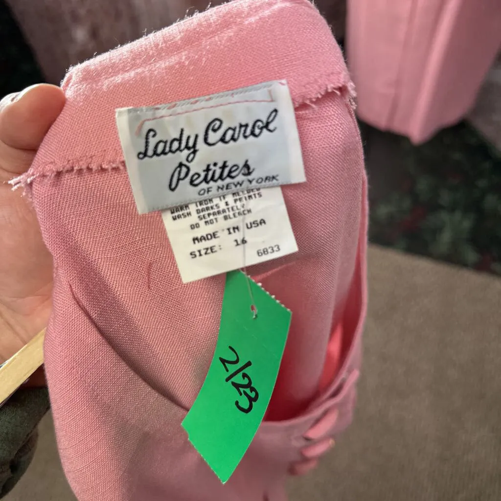 LADY CAROL PINK EMBROIDERED JACKET SKIRT SET SZ P 16 D2C