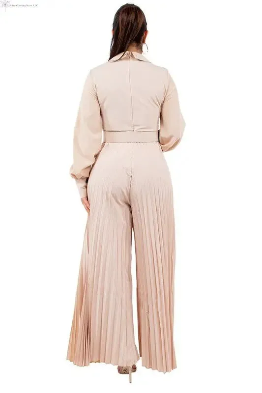 Maxi Palazzo Jumpsuit Khaki Belted