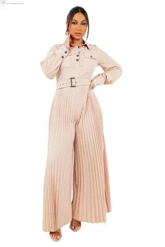 Maxi Palazzo Jumpsuit Khaki Belted