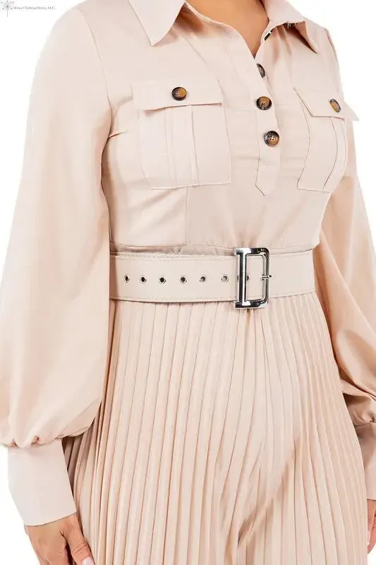 Maxi Palazzo Jumpsuit Khaki Belted