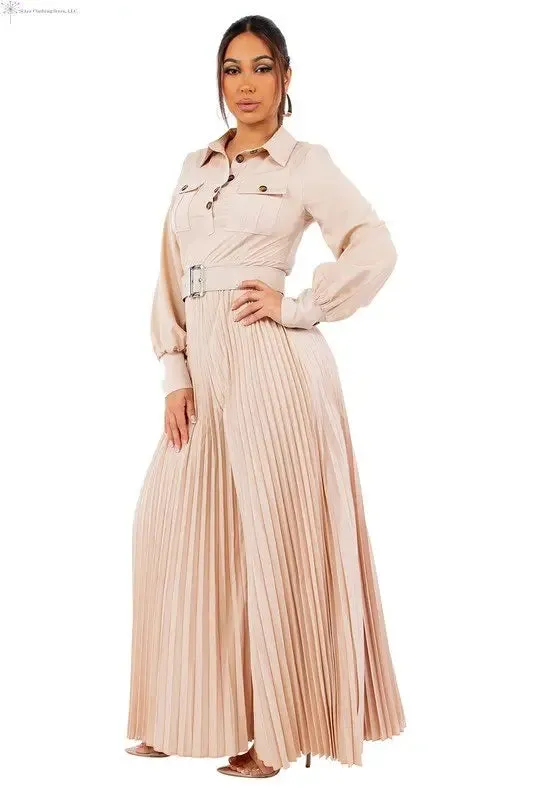 Maxi Palazzo Jumpsuit Khaki Belted