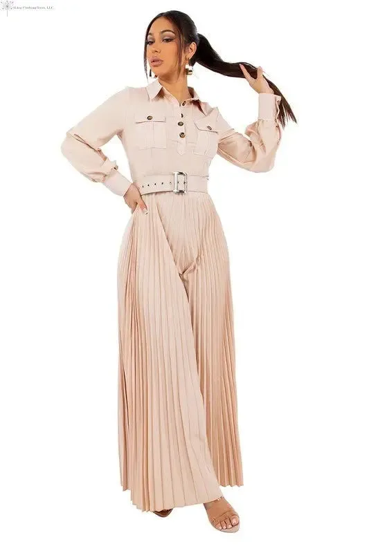 Maxi Palazzo Jumpsuit Khaki Belted