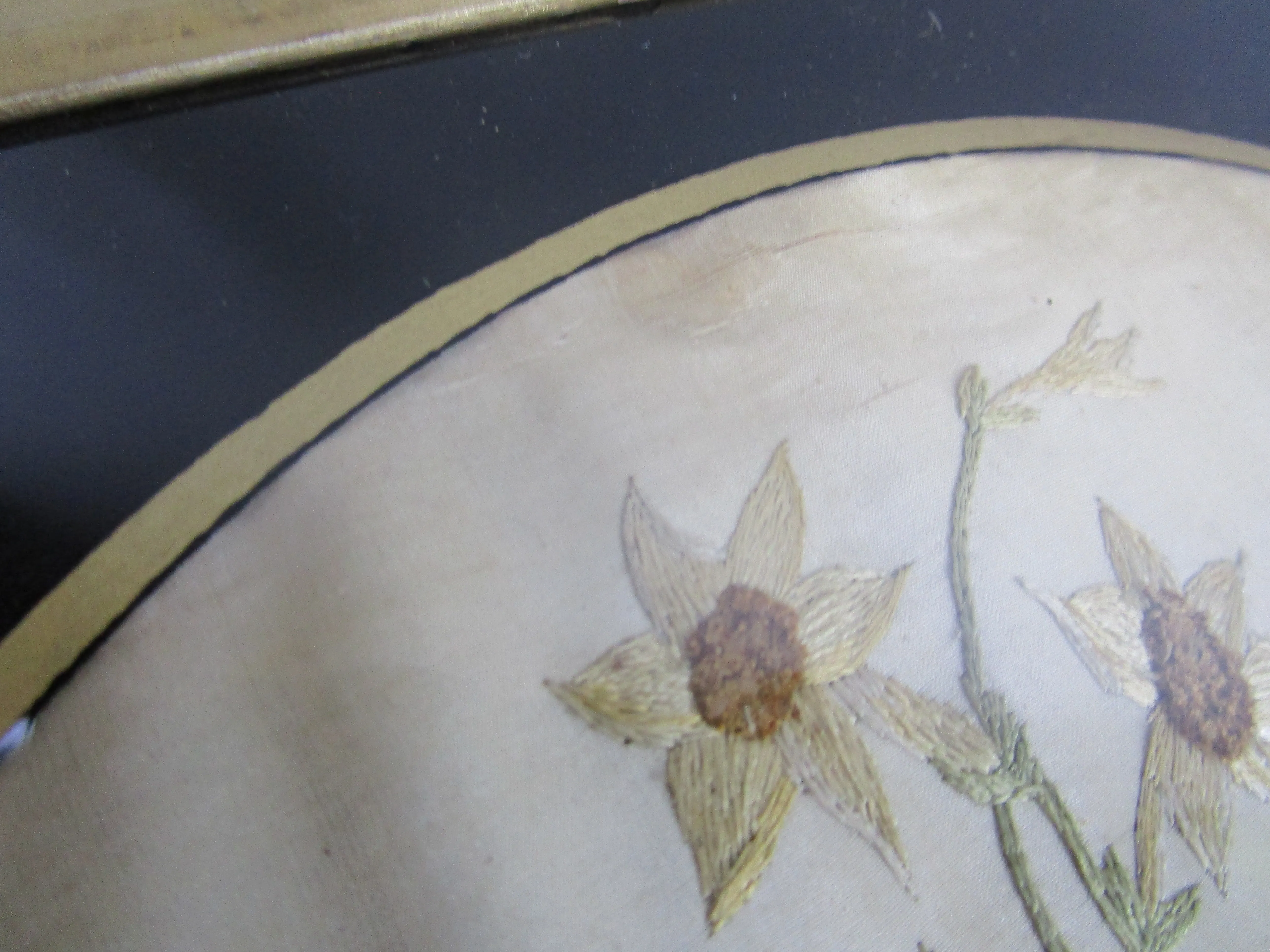 Needlework Embroidery On Silk Basket With Flowers Antique Georgian c1800