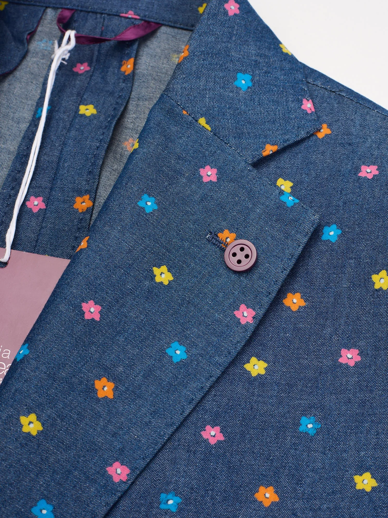 SARTORIA PARTENOPEA Blue Floral Denim Jacket Blazer EU 50 NEW US 40 Current Model